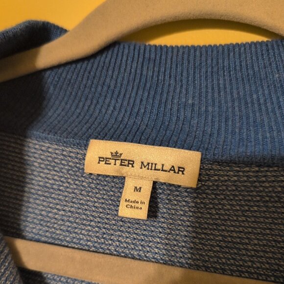 Peter Millar Sweater Mens M Blue White Striped Quarter Zip Mock Neck Sweater - Picture 3 of 7